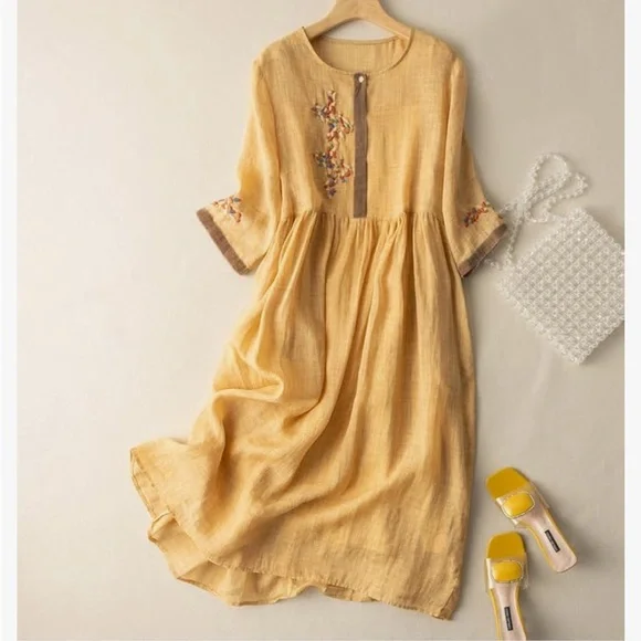 Women’s Boho floral embroidery swing dress - Picture 3 of 6